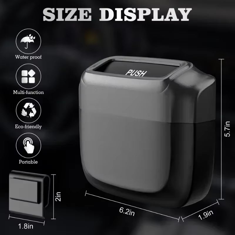 Car Trash Bin Hanging Vehicle Garbage Dust Case Storage Box Plastic Pressing Square Trash Can with Lid Auto Interior Supplies