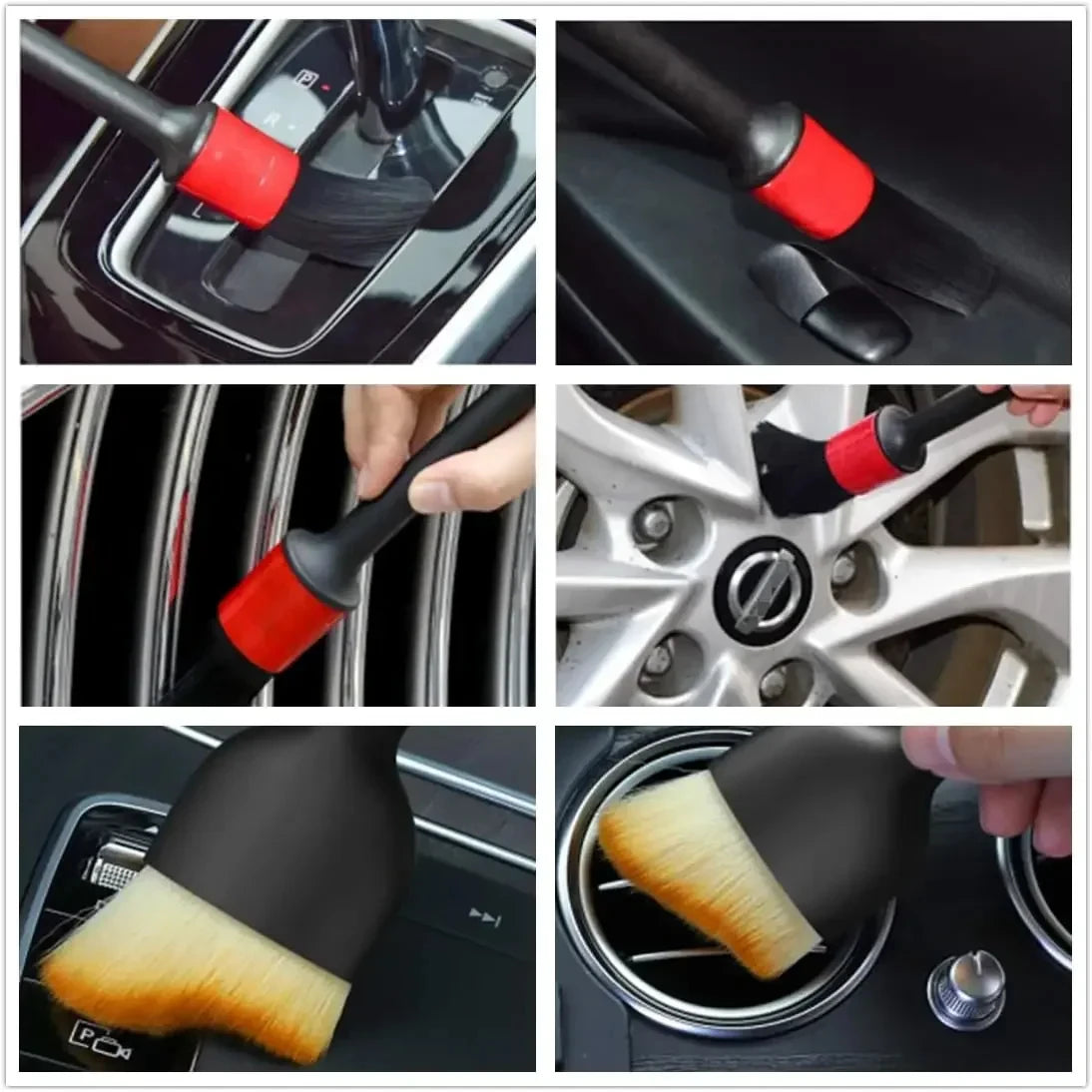 6Pcs Cleaning Brush Kit Automotive Brushes Car Interior Dashboards Vents Detailing Brush Set Wheel Rims Clean Brush Accessories