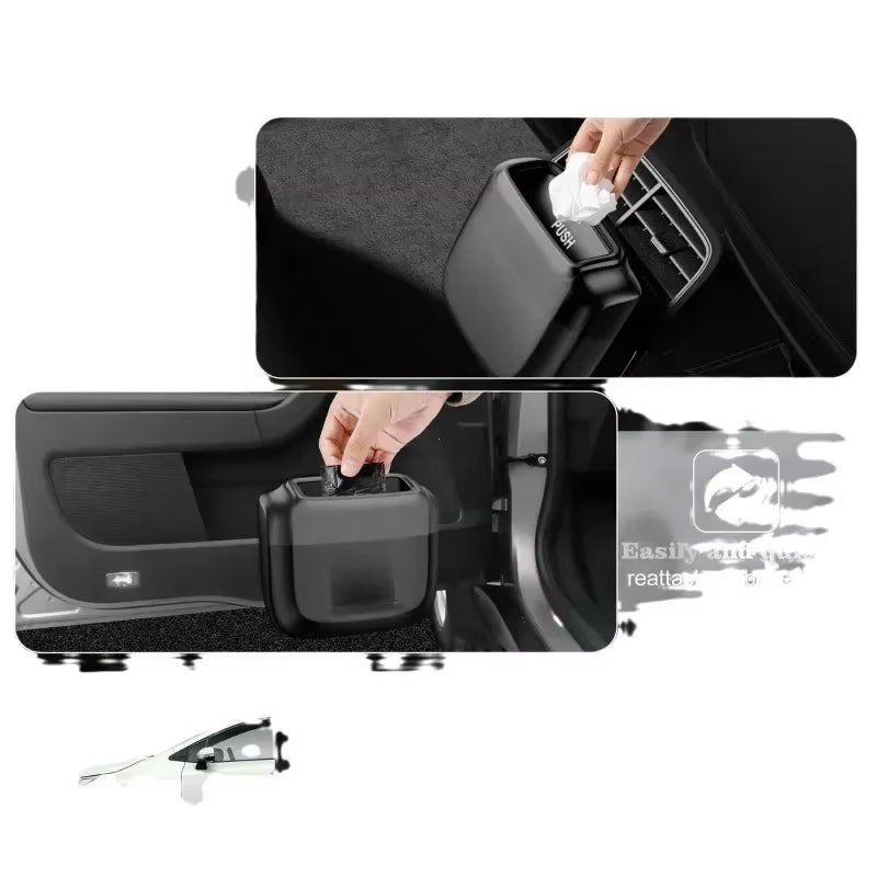 Car Trash Bin Hanging Vehicle Garbage Dust Case Storage Box Plastic Pressing Square Trash Can with Lid Auto Interior Supplies