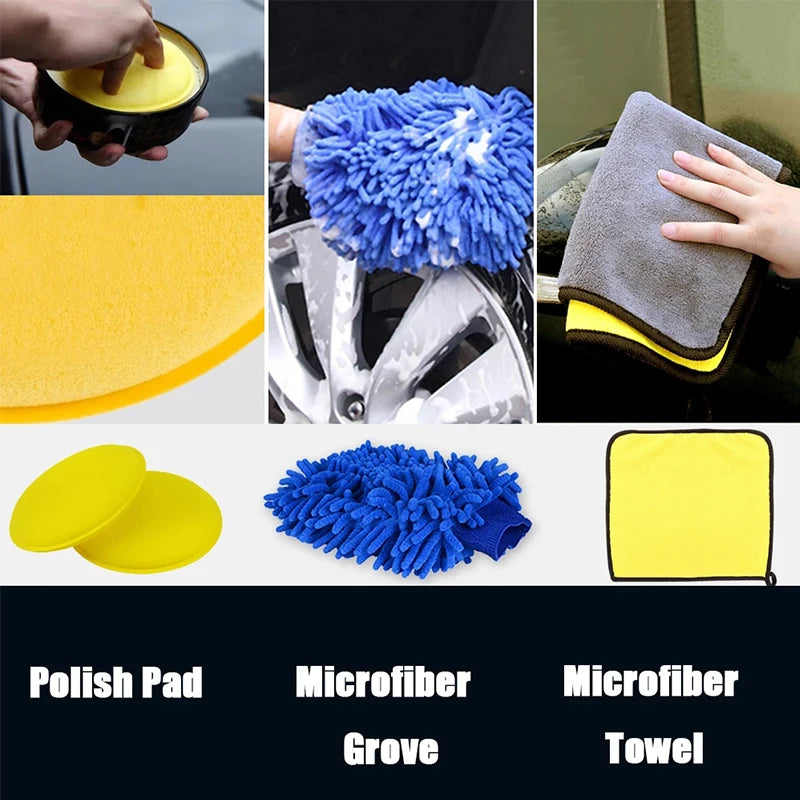 SEAMETAL Car Wheel Brush Set Tire and Rim Cleaning Brush Car Detailing Washing Kit Tools Include Car Wash Glove Sponge Towel