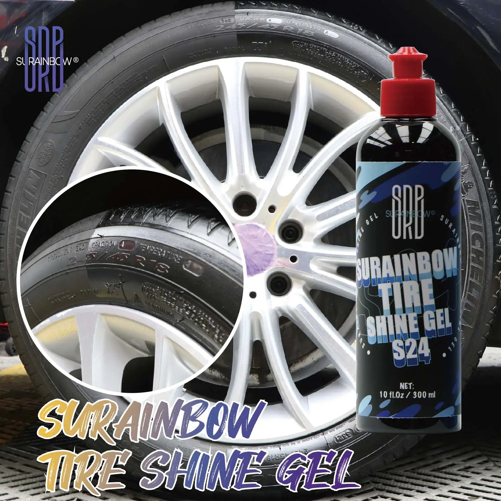 Car Tire Shine Gel and Conditioner, Oil Based Tire Gel, SIO2 & Black Dye Infused,No Sling Formula. Enhances Tires Color & Finish
