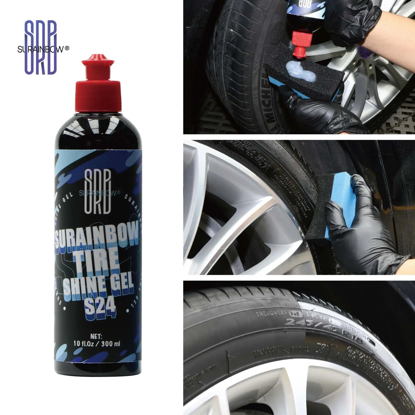 Car Tire Shine Gel and Conditioner, Oil Based Tire Gel, SIO2 & Black Dye Infused,No Sling Formula. Enhances Tires Color & Finish