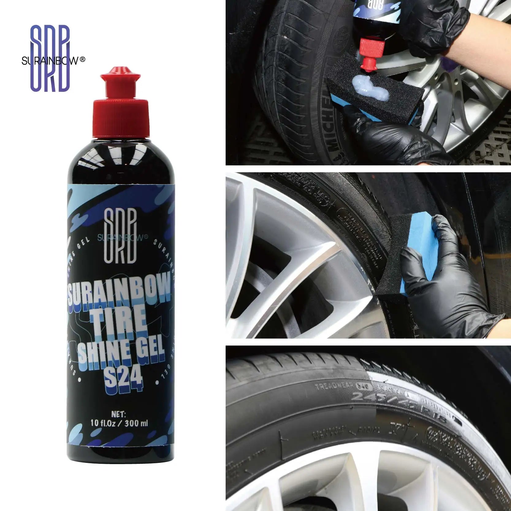Car Tire Shine Gel and Conditioner, Oil Based Tire Gel, SIO2 & Black Dye Infused,No Sling Formula. Enhances Tires Color & Finish