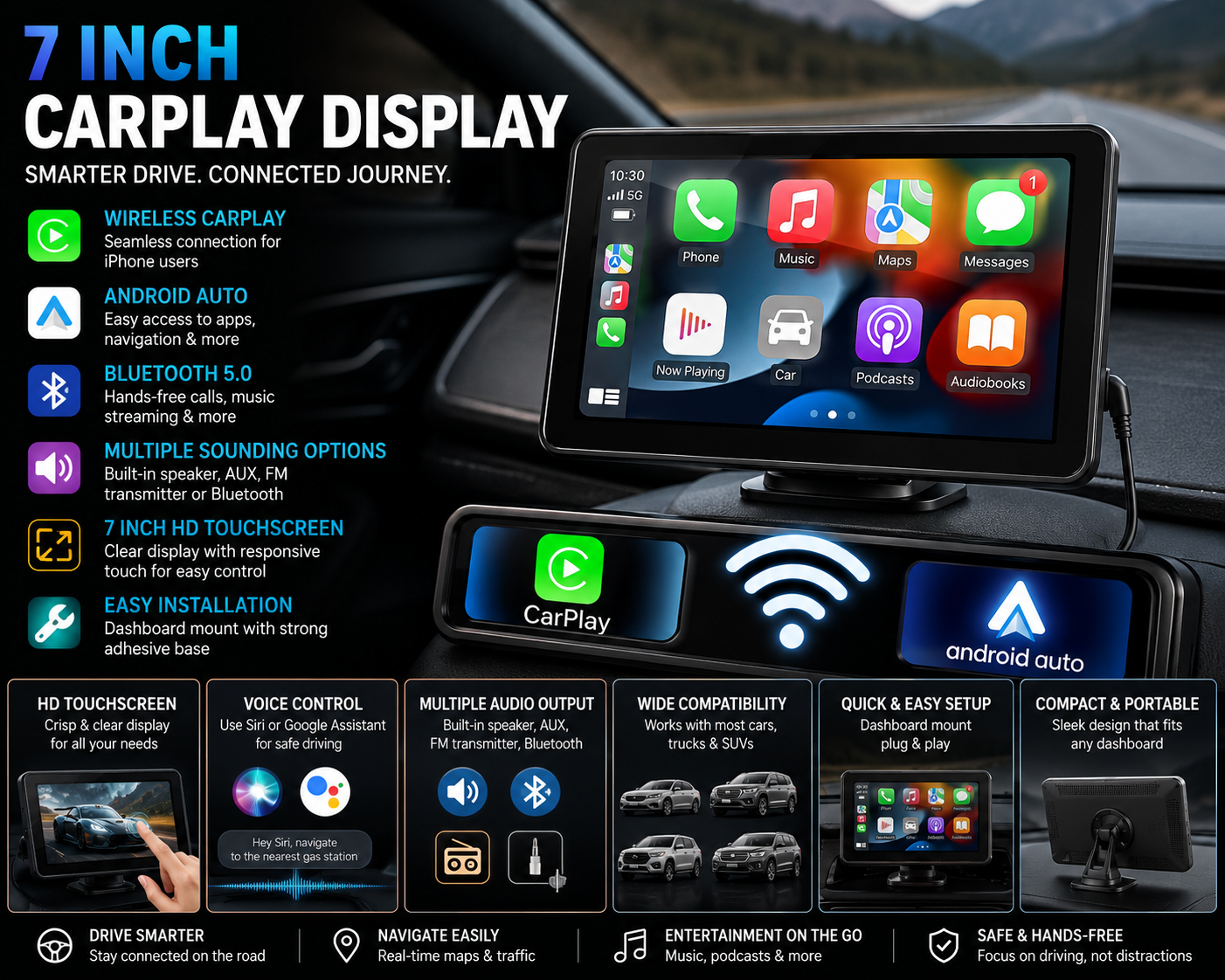 Wireless Apple CarPlay & Android Auto Display