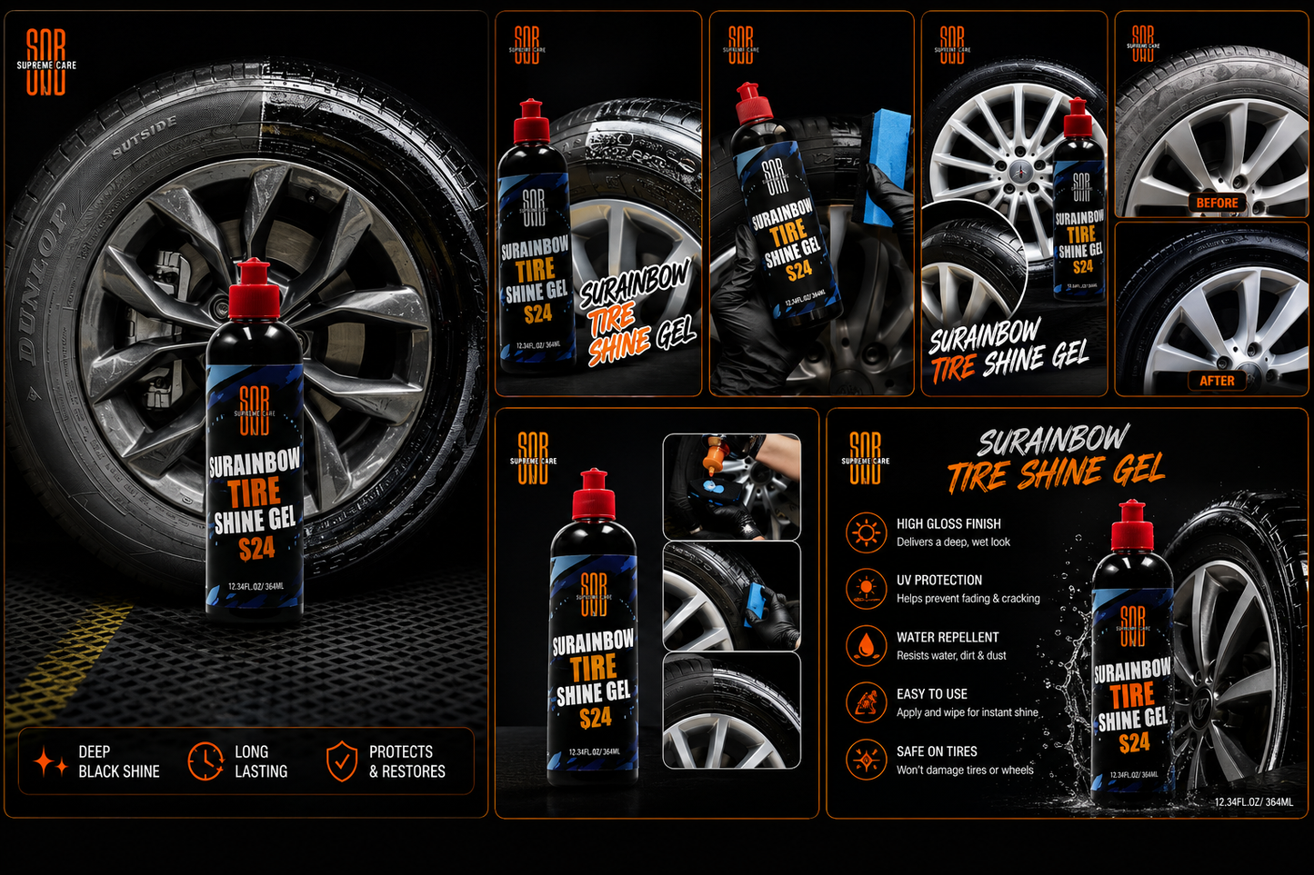 Premium Tire Shine Gel – Long Lasting High Gloss Tire Dressing