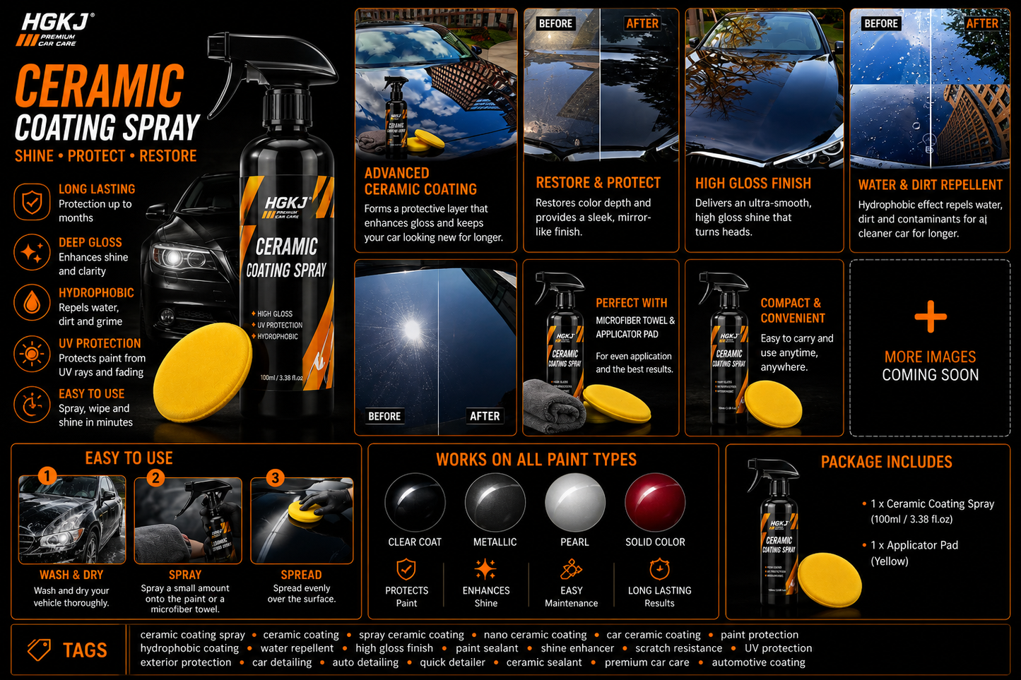 Ceramic Coating Spray – Hydrophobic SiO₂ Paint Protection