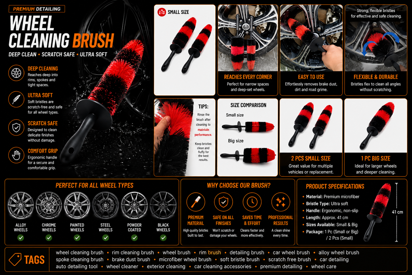 Premium Wheel Brush Set – Soft Rim & Tire Detailing Brushes