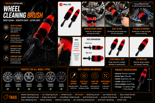 Premium Wheel Brush Set – Soft Rim & Tire Detailing Brushes