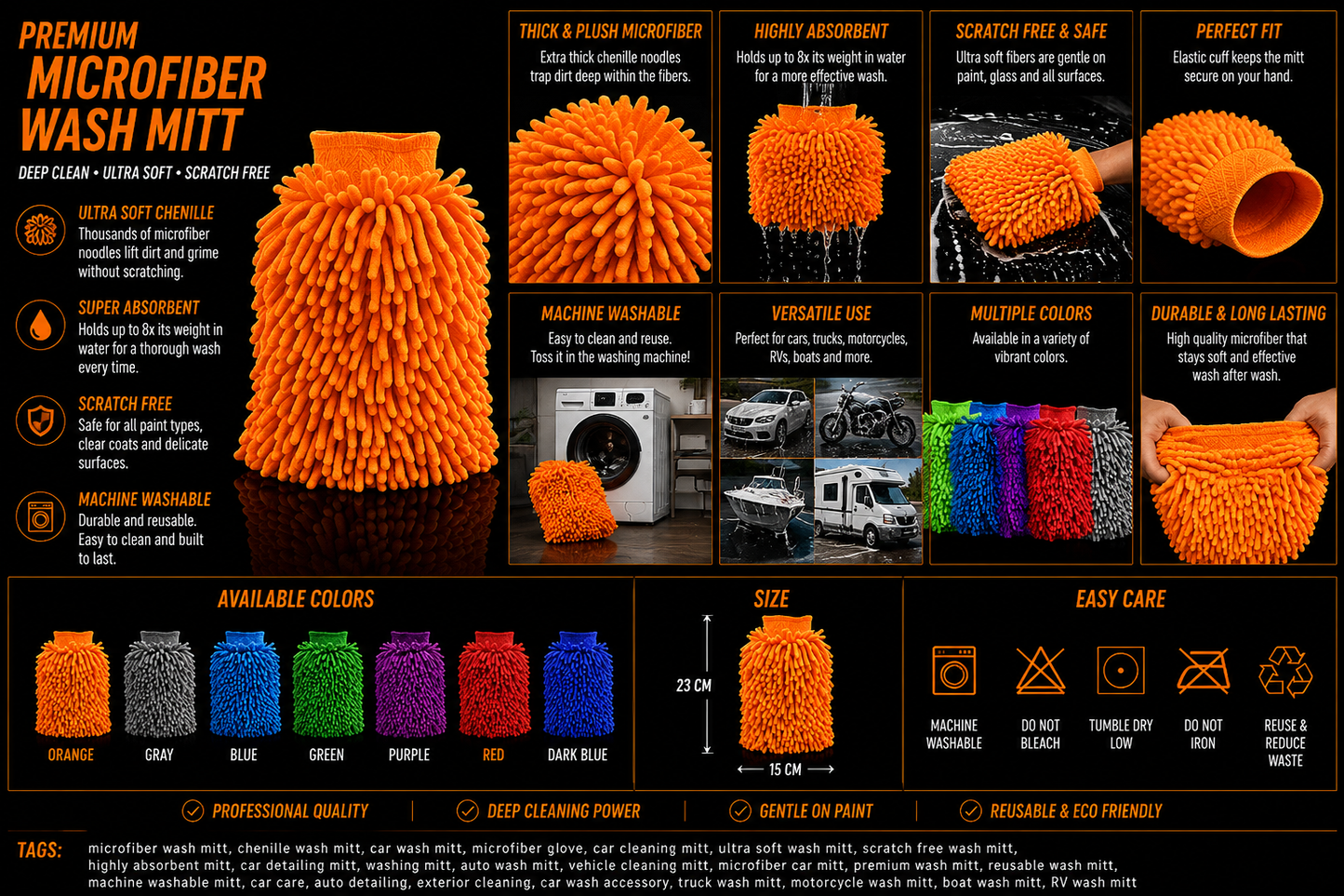 Premium Double-Sided Microfiber Wash Mitt – Scratch-Free Car Wash Glove