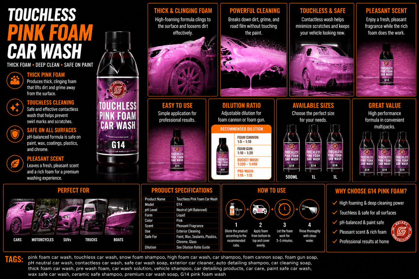 Touchless Active Foam Car Shampoo – Pink Snow Foam