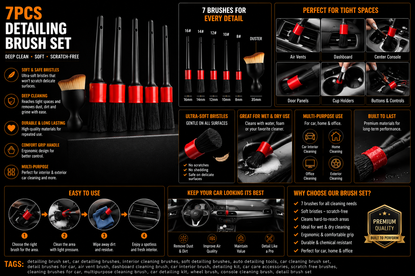 6-Piece Car Detailing Brush Set