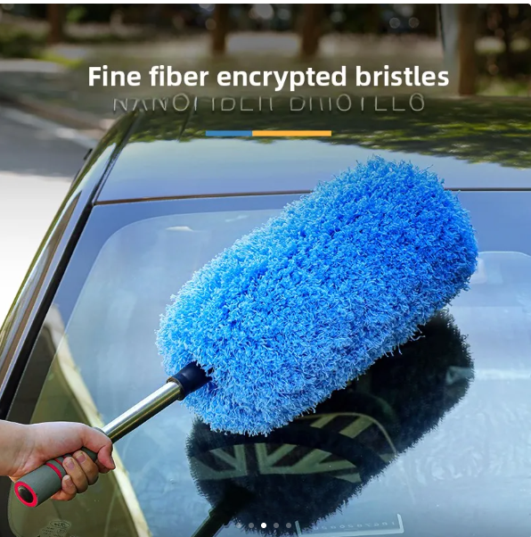 Blue microfiber car duster brush