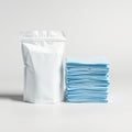 Multi-surface floor cleaning sheets pouch with stack of blue dissolvable sheets